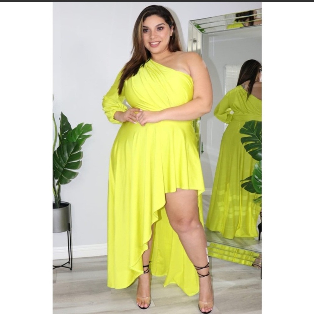 Plus One Shoulder Hi Lo Hem Dress